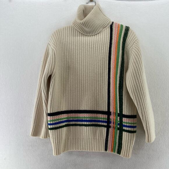 Tory Burch Sport Merino Wool Striped Sweater Size Medium - Picture 2 of 8